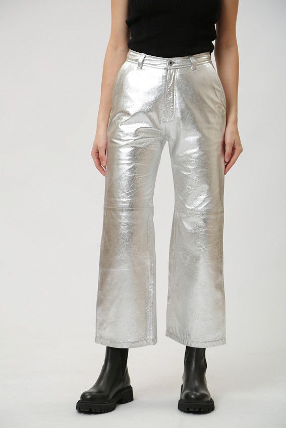 Брюки кожаные Pepe Jeans Серебряный