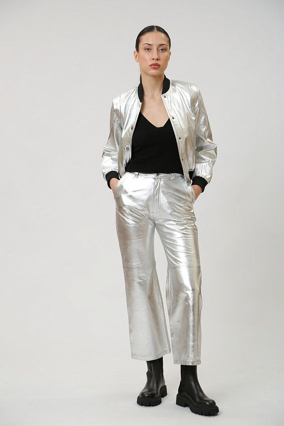 Брюки кожаные Pepe Jeans Серебряный